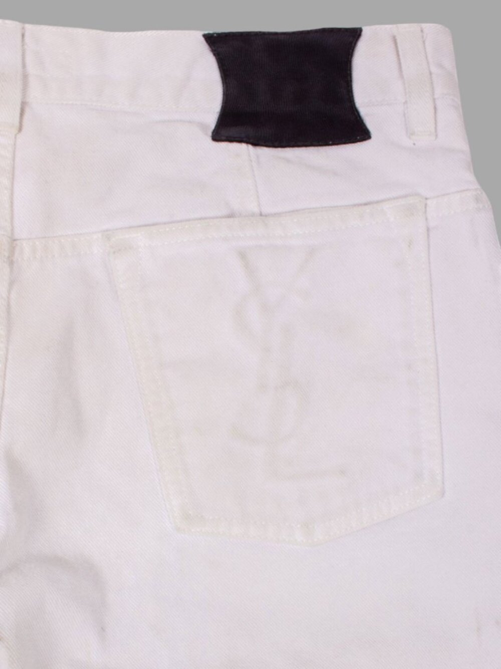 YVES SAINT LAURENT Rive Gauche S/S 2004 White Cotton YSL Logo Jeans Sz 34